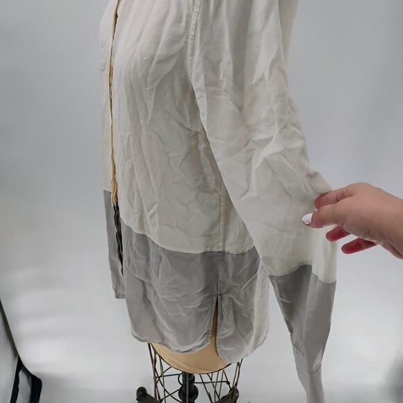 VINCE Colorblock Silk Top Blouse Tunic Sz 12 100% silk long sleeve - Picture 6 of 13